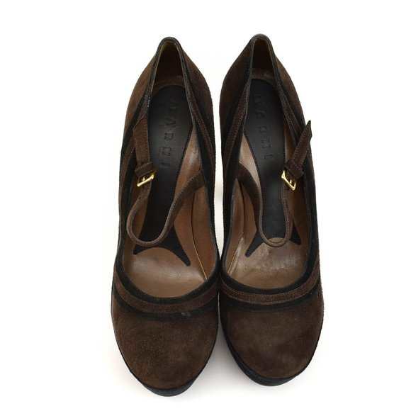 MARNI: Dark Brown/Black, Leather Platform Heels - Picture 3 of 8